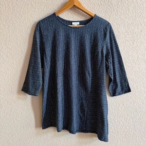 Purejill J.Jill Tunic Top Petite XL Blue Stripe Asymmetric Hemp Organic Cotton